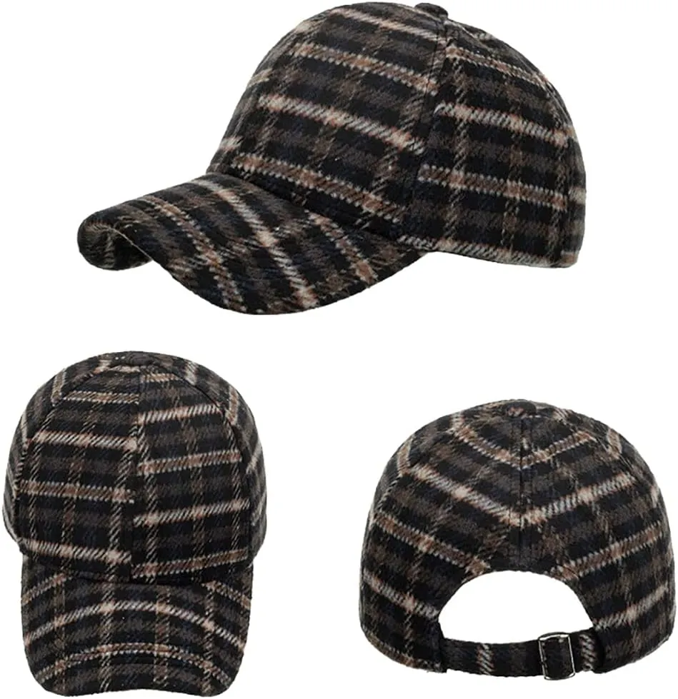 Unisex Fall Winter Plaid Print Baseball Caps Adjustable Checked Print Dad Hat Trucker Hats for Men Women Outdoor