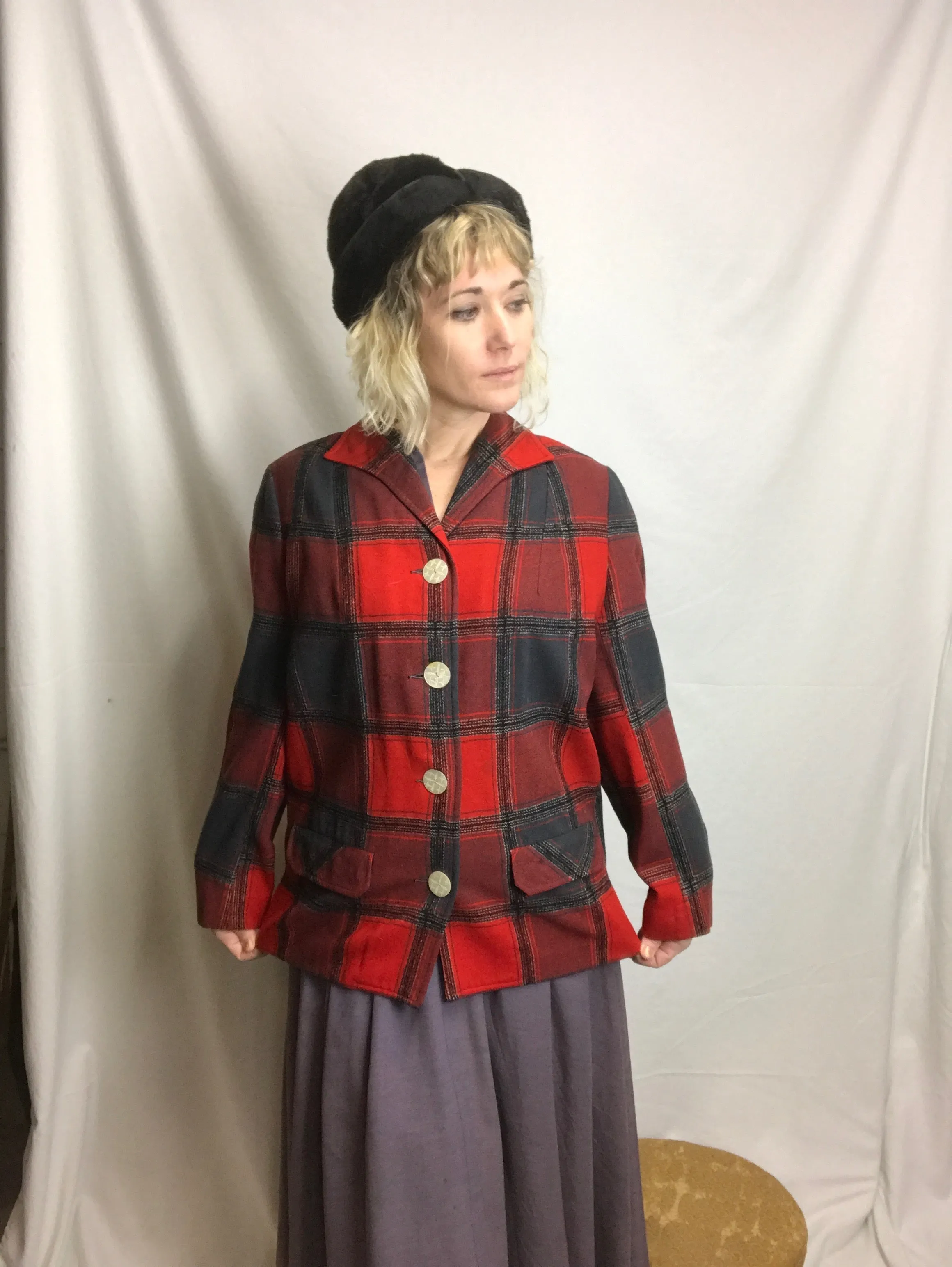 Vintage Pendleton Red Plaid Tartan Jacket 1940's Style | Size 12