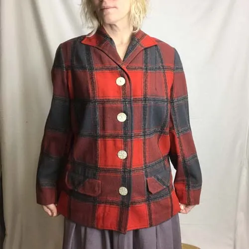 Vintage Pendleton Red Plaid Tartan Jacket 1940's Style | Size 12