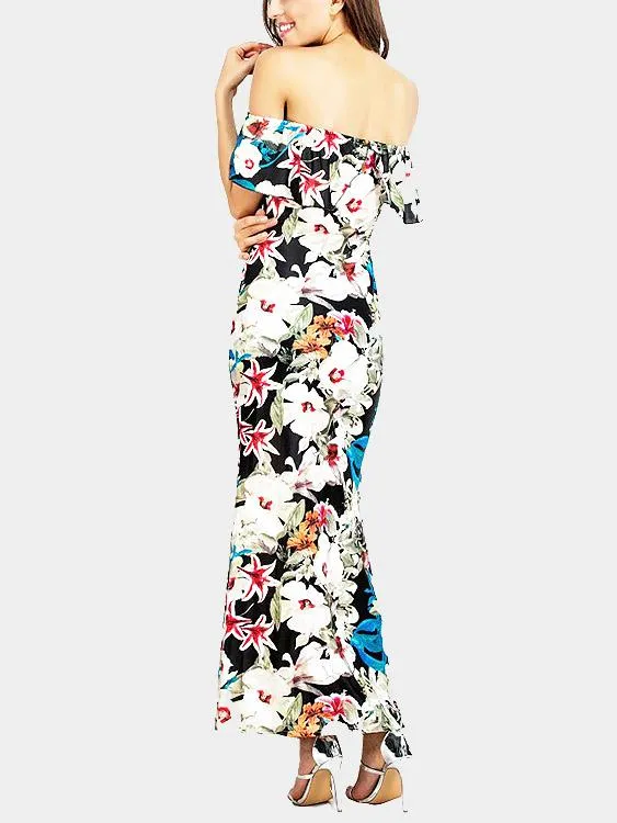 Wholesale Off The Shoulder Sleeveless Tiered Backless Maxi Dress
