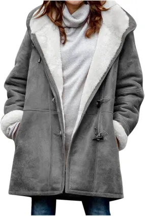 Winter Coats for Women 2025 Trendy Plus Size Warm Sherpa Fleece Lined Jackets Suede Hooded Parka Peacoats Outerwear