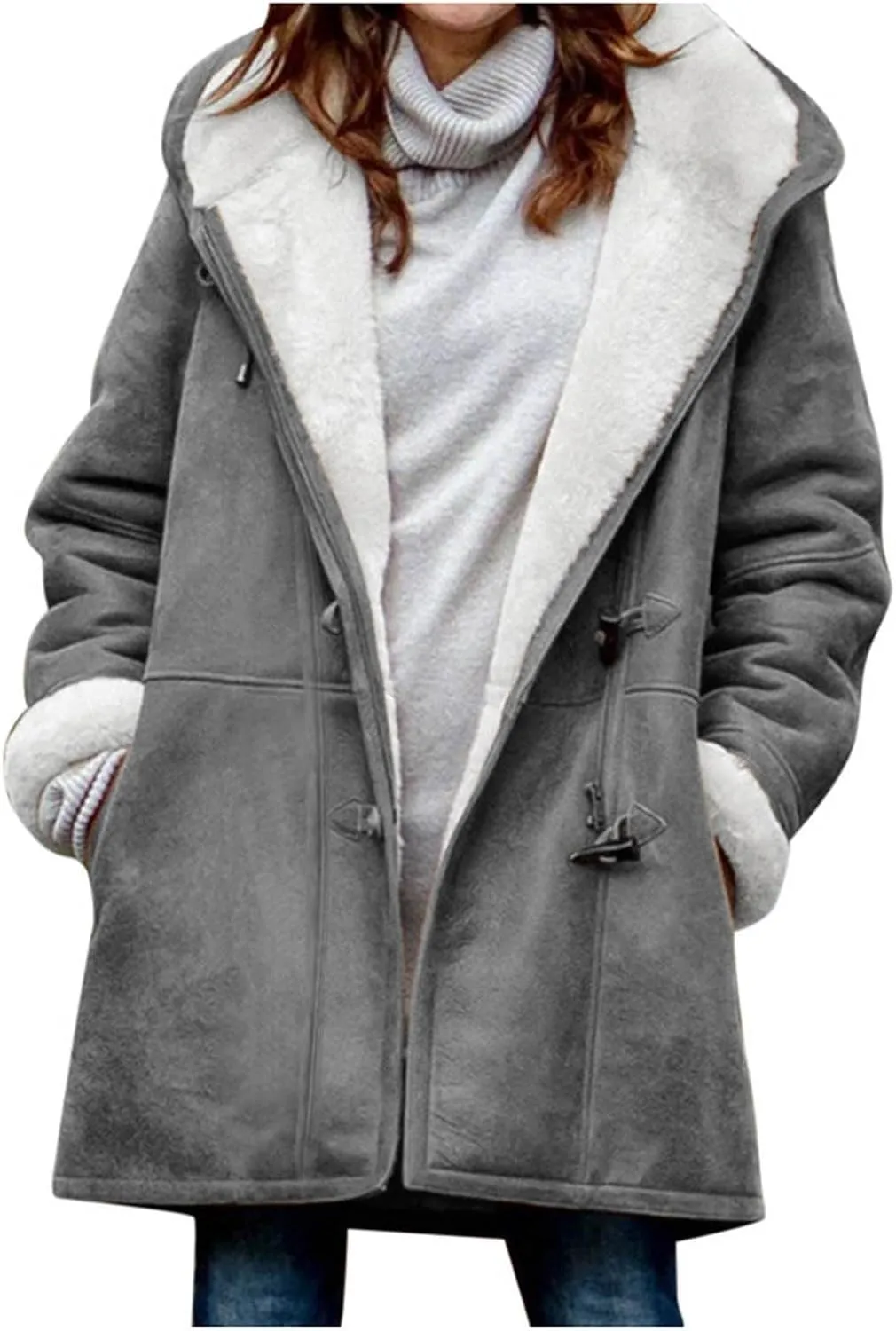 Winter Coats for Women 2025 Trendy Plus Size Warm Sherpa Fleece Lined Jackets Suede Hooded Parka Peacoats Outerwear