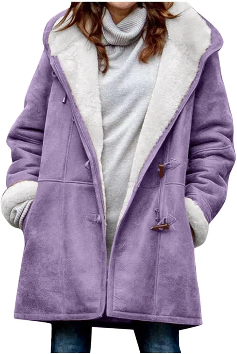 Winter Coats for Women 2025 Trendy Plus Size Warm Sherpa Fleece Lined Jackets Suede Hooded Parka Peacoats Outerwear