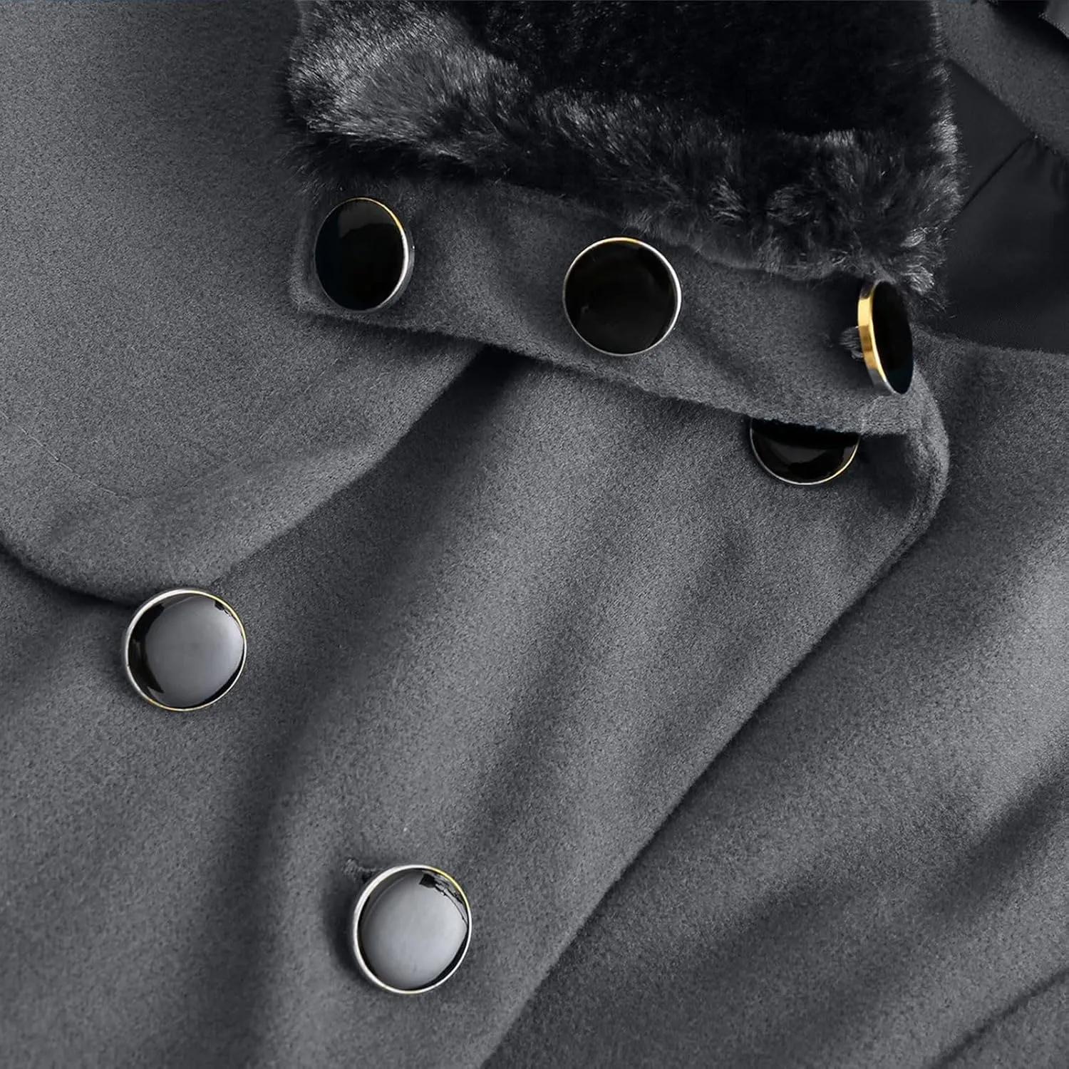 Winter Coats for Women Thick Warm Wool Blend Trench Coat Faux Fur Lapel Double-Breasted Peacoats with Belt