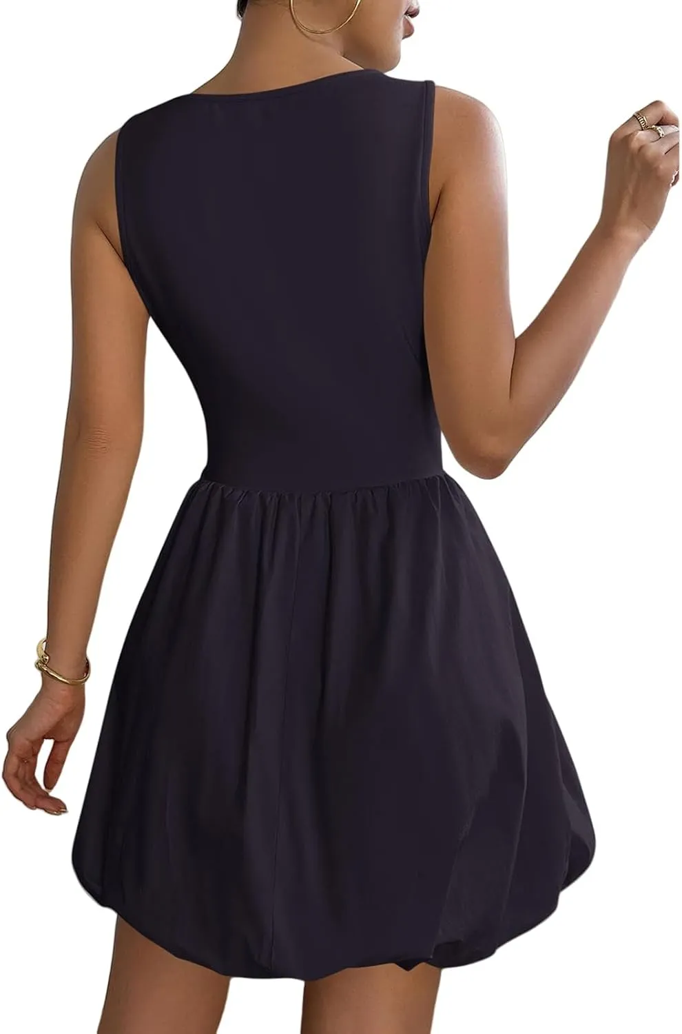 Womens Casual Summer Dresses Business Mini Dress Sleeveless Tank Short Dress Crew Neck Bubble Beach Sundress Pockets