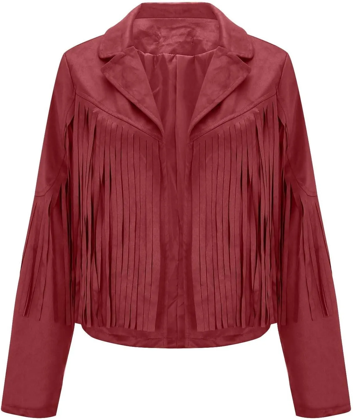 Women's Faux Suede Tassel Jacket Trendy Fringe Coats Long Sleeve Moto Biker Open Front Cardigan Coat Outwear