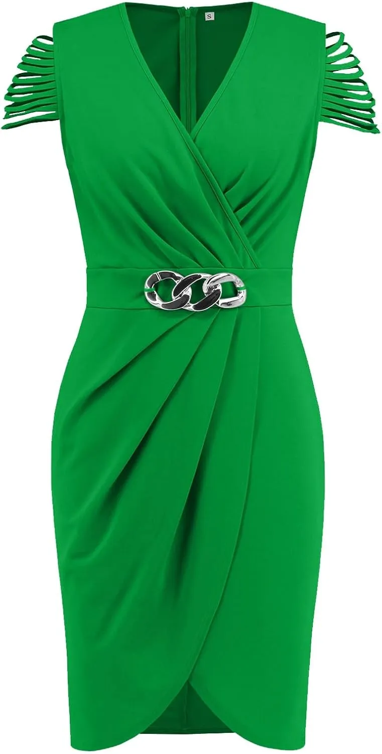 Womens Formal Dresses Classy Bow Flutter Sleeve Empire Waist Wrap Prom Dress Wedding Classy Sundresses for Women Over 50