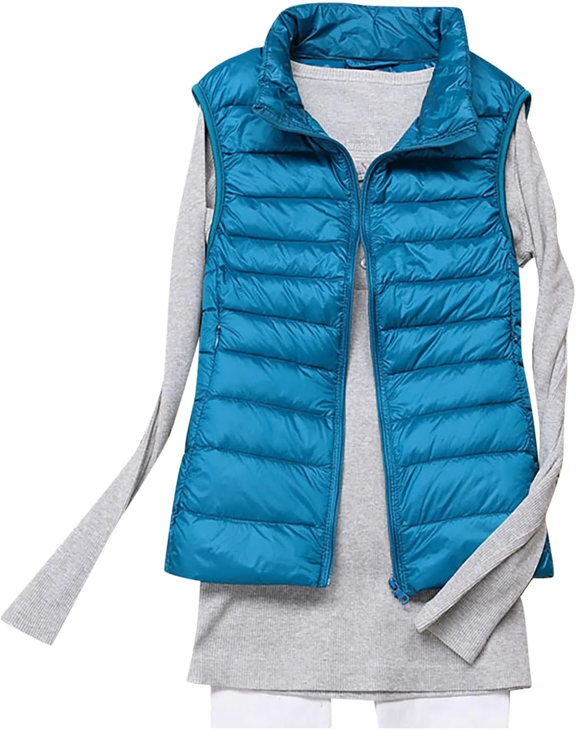Womens Vests Outerwear Lightweight Casual Sleeveless Collar Quilted Down Jackets Fashion Classic-Fit Zip Padded Puffer Vest