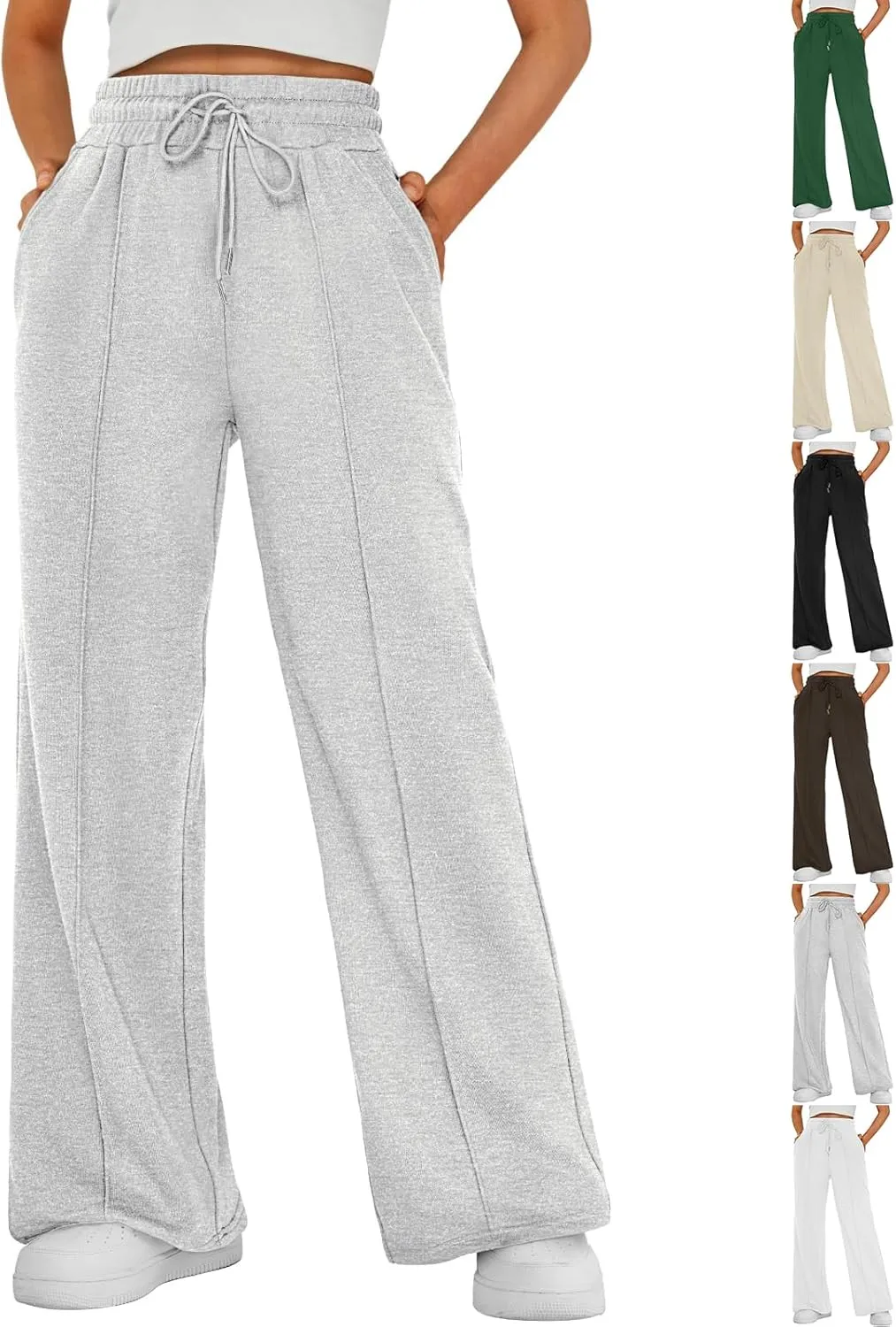 Womens Wide Leg Sweatpants Casual Drawstring High Waisted Flared Sweatpants Baggy Lightweight Joggers with Pockets