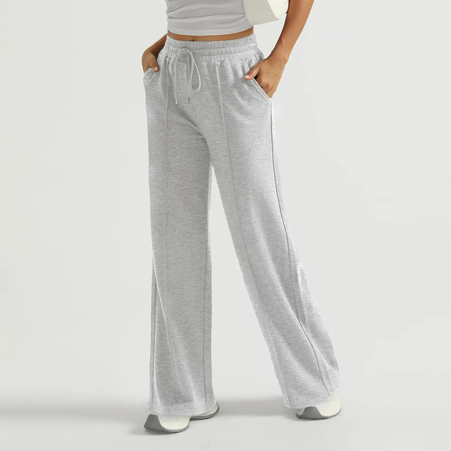 Womens Wide Leg Sweatpants Casual Drawstring High Waisted Flared Sweatpants Baggy Lightweight Joggers with Pockets