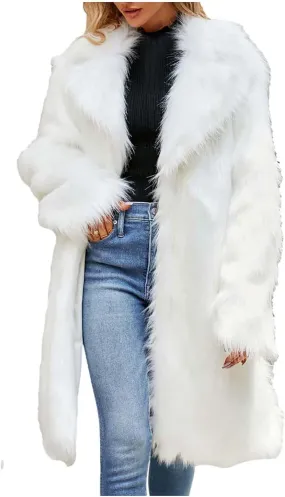 Women's Winter Faux Fur Coats Fuzzy Luxury Faux Fur Mid-Length Jacket Fluffy Thicken Long Sleeve Open Front Cardigan