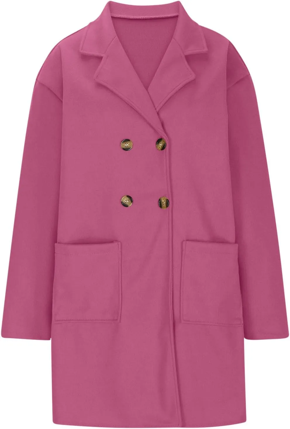 Wool Coats for Women Long Sleeve Oversized Winter Jackets Notch Double-Breasted Lapel Peacoats with Pockets
