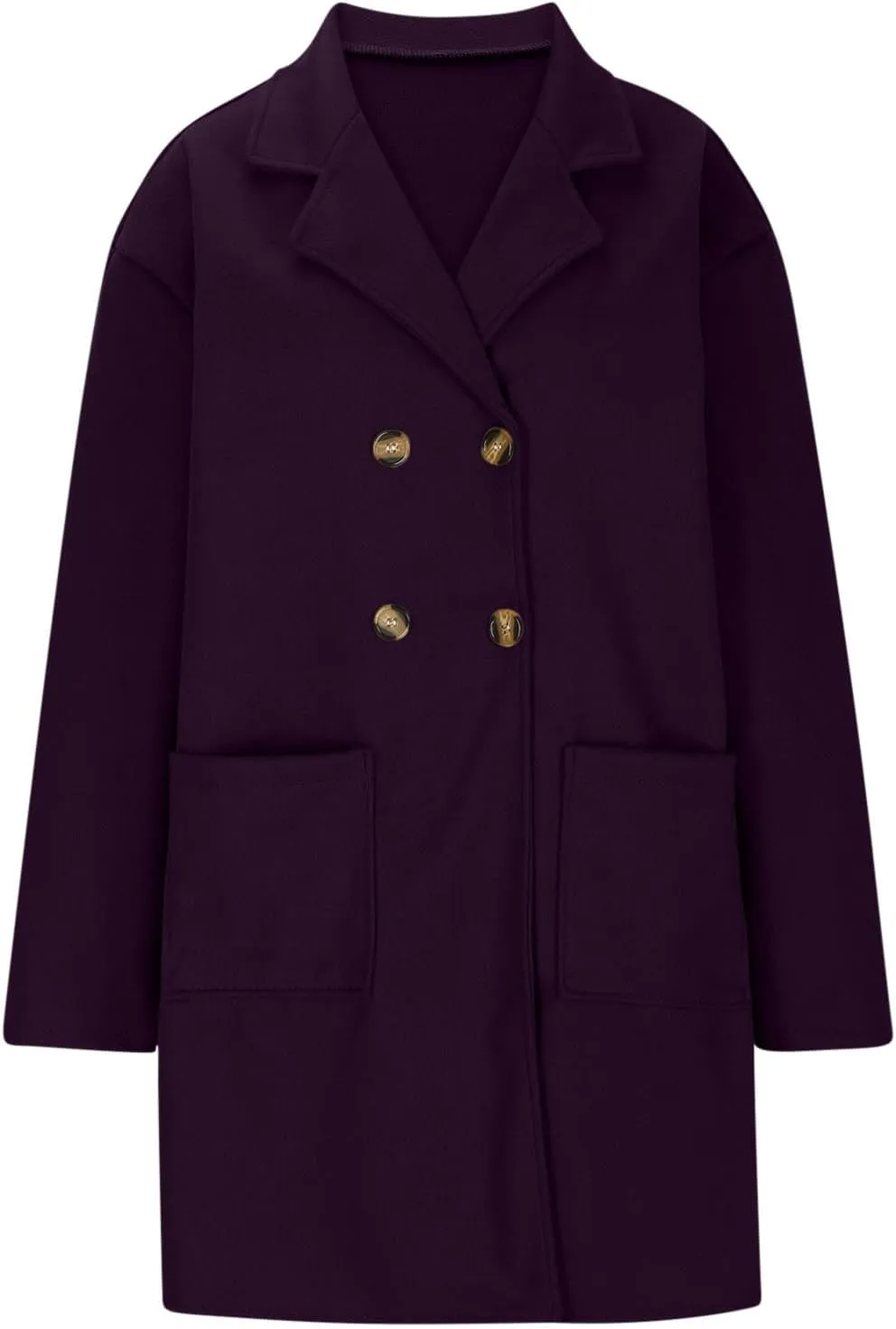 Wool Coats for Women Long Sleeve Oversized Winter Jackets Notch Double-Breasted Lapel Peacoats with Pockets